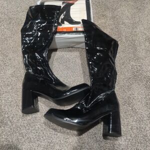 Halloween Black Go Go Boots Size Medium 7-8 Used Great Condition